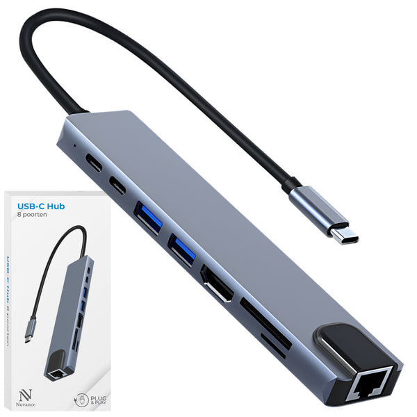 USB C HUB Ethernet 3.0 - 8 Poorten