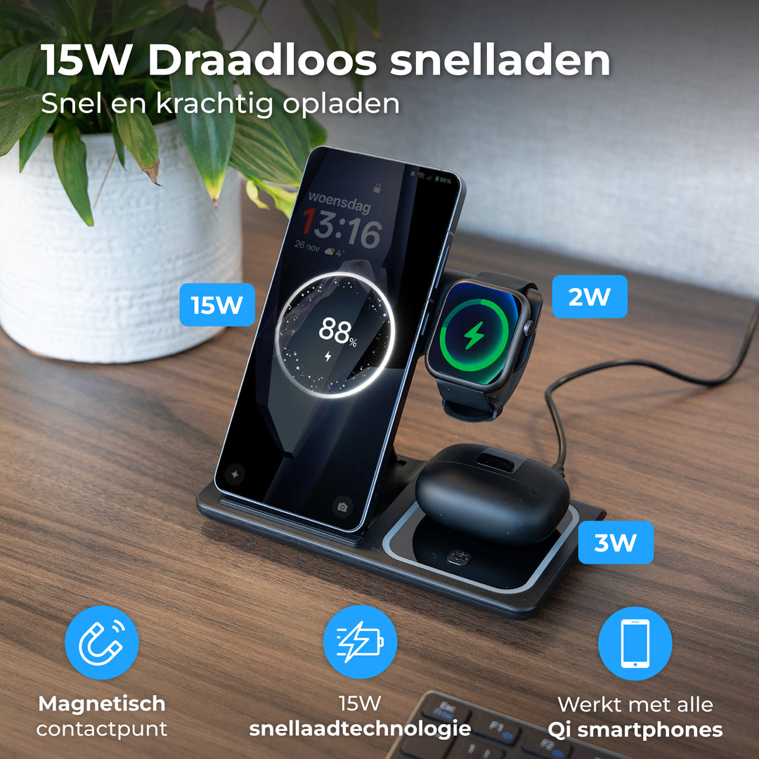 3-in-1 Draadloos Oplaadstation