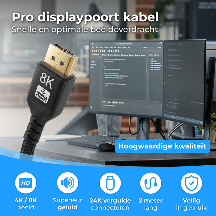 Displayport Kabel 2 Meter Zwart