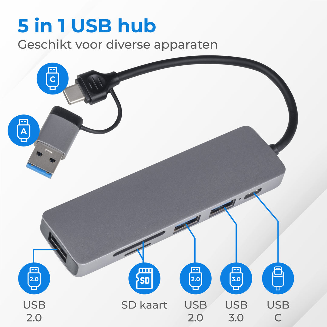 USB C Hub - 5 Poorten