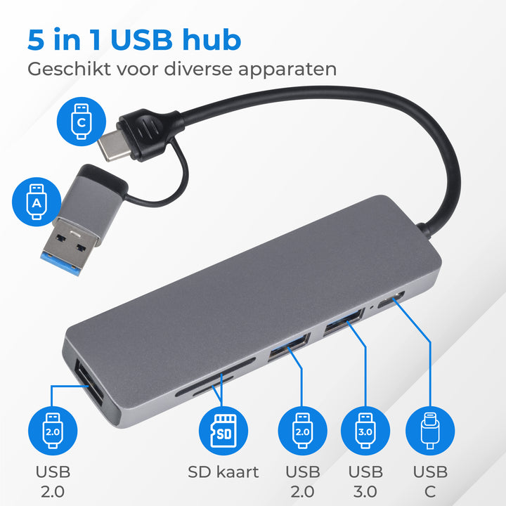 USB C Hub - 5 Poorten