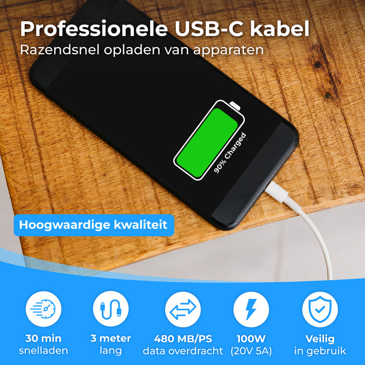 Usb C Kabel 3 Meter Wit