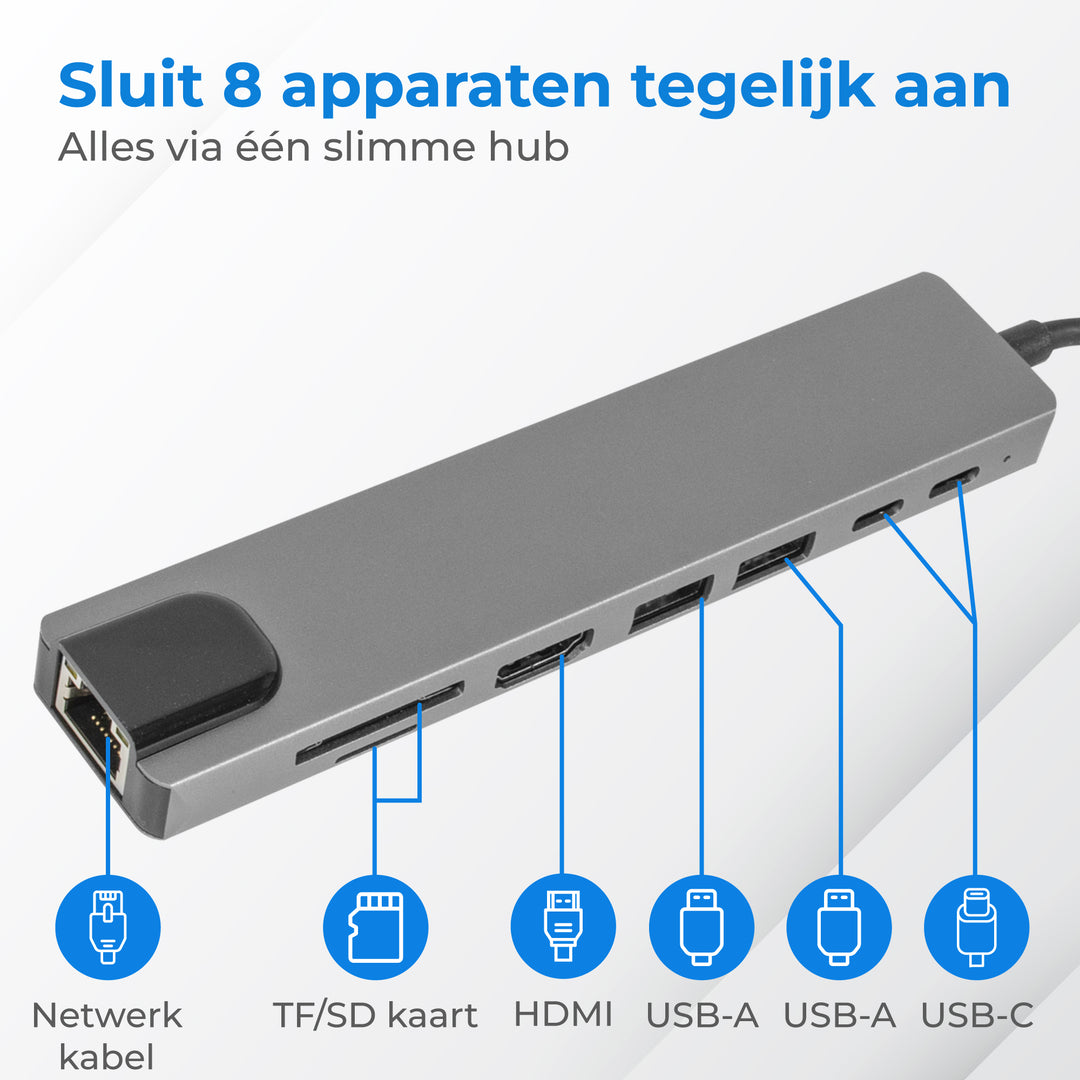 USB C HUB Ethernet 3.0 - 8 Poorten