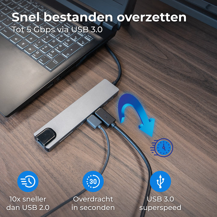 USB C HUB Ethernet 3.0 - 8 Poorten