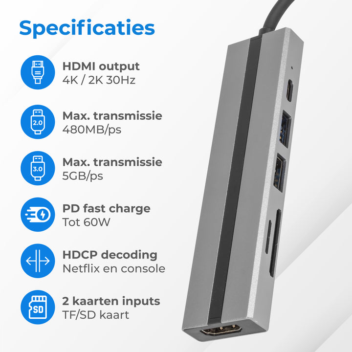 USB C HUB 3.0 - 6 Poorten