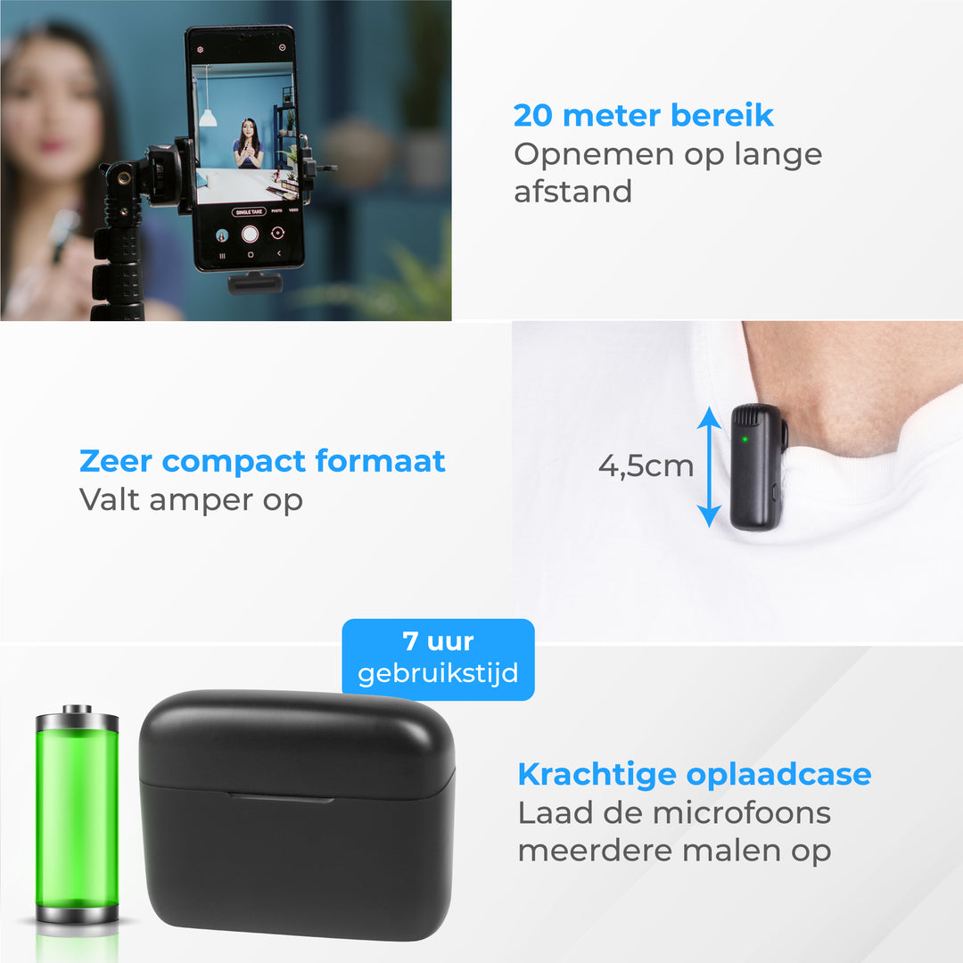 Draadloze Microfoon Set - met Oplaadcase