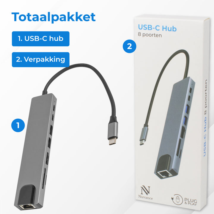 USB C HUB Ethernet 3.0 - 8 Poorten