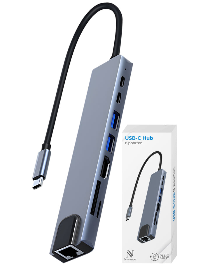 USB C HUB Ethernet 3.0 - 8 Poorten